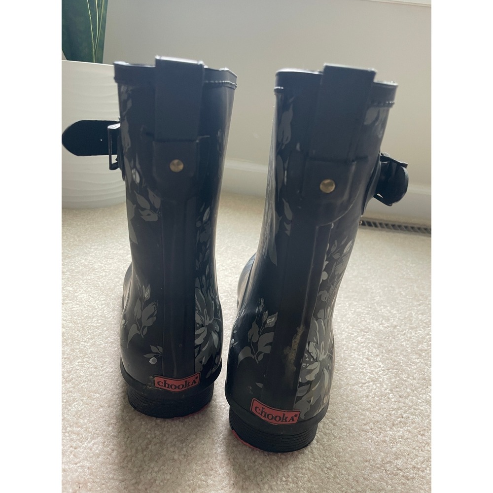Chooka Abbie Mid Black Floral Rain Boots Womens Size 11 Waterproof Rubber - Picture 5 of 6